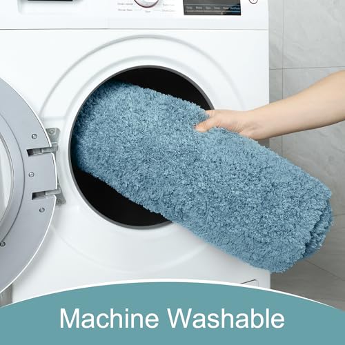 AROGAN Luxury Long Bathroom Runner Rug, 24x17 Inch Thick Soft and Absorbent Non Slip Bath Mat, Rubber Backing Quick Dry Rugs Carpets, Machine Washable Plush Mats for Shower Floor, Little Blue - color: Aqua Blue, size: 1'5" X 2' (24" X 17")