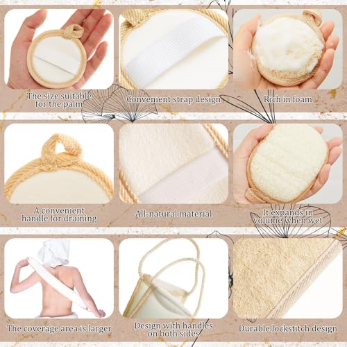 LemonRoad 5 Pcs Natural Loofah for Shower Bath Loofah Gift Set for Man Women Include 1 Sponge Back Scrubber 2 Exfoliating Body Scrubbers and 2 Mini Facial Sponges to Clean or Relax Face and Body