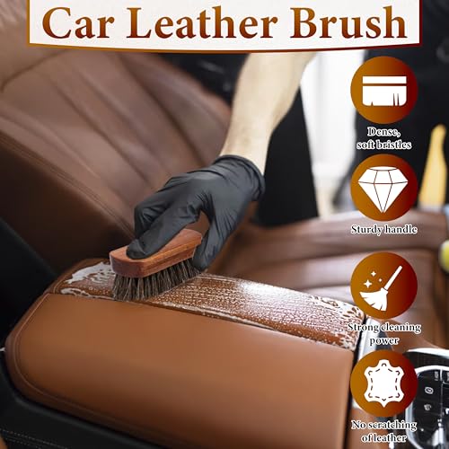 5 PCS Leather Brush Car Detailing, Horse Hair Brush, Car Cleaning Supplies, Car Interior Brush, Carpet Brush for Car Detailing, for Car Accessories Interior, Carpet, Upholstery, Furniture and Shoes - color: 5 Pcs