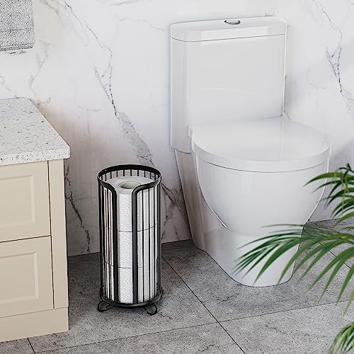 Bunoxea Toilet Paper Holder Stand, Freestanding Toilet Paper Storage,Black | Waterproof Raised Feet,Rustproof,Fit 3 Mega Rolls,No Drilling No Assemble,Minimalistic Storage,Space-saving Renter Friendly - color: Black, size: 1 Pack