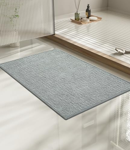 chakme Bathroom Rugs Mat 24x17, Ultra Thin Non Slip Bath Mat Small Quick Dry Absorbent Bath Mat for Bathroom Floor, (Light Grey, 24"x17") - color: Light Grey, size: 24"x17"