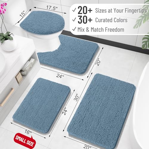 OLANLY Toilet Rugs U-Shaped 20x20, Extra Soft Absorbent Chenille Contour Bathroom Rugs for Toilet, Dry Quickly, Machine Washable, Non-Slip Bath Mat, Airy Blue - color: Airy Blue, size: 20" X 20" Contour Rug