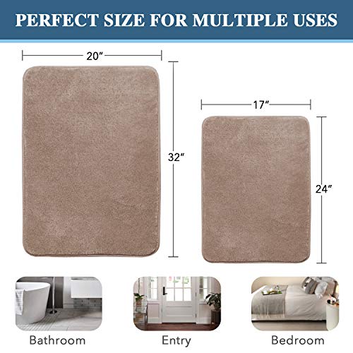 H.VERSAILTEX Bath Mat Memory Foam Set Bathroom Rug Set Flannel Velvety Bath Mat Luxury Extra Soft and Absorbent Non Slip Rugs for Bathroom/Bedroom Washable(2 Pack- 20"x 32"/ 17"x 24", Taupe) - color: Taupe, size: 20" x 32" Plus 17" x 24"