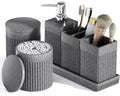 6-Piece Bathroom Set Grey - Stone Textured Resin Bathroom Organizer with Soap Dispenser, Toothbrush Holder, Vanity Tray, Tumbler & Cotton Swab Jars for Small Spaces - color: Grey