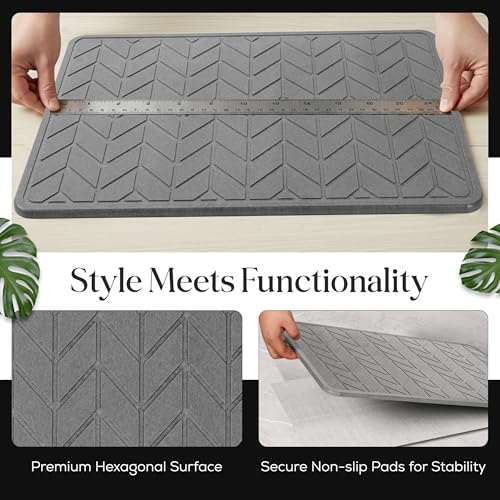 Diatomaceous Earth Stone Bathmat | Eco-Friendly XL Stone Bath Mat 18x24 Inch. Instant Dry Bathroom Mat with Sandpaper & Pads. Multiuse, Kitchen Counter & Dog Bowl Mat. 1 Grey Arrow - color: Grey