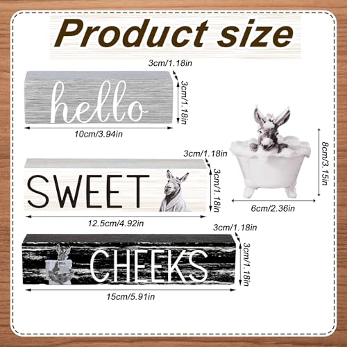 Cinnvoice 4 Pcs Funny Donkey Bathroom Decor Farmhouse Bathroom Decoration Western Hello Sweet Cheeks Table Centerpiece Gift for Christmas Valentines Back to School - style: Funny Donkey
