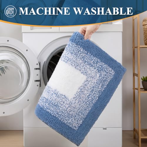 Bsmathom Bathroom Rugs Set, 2 Piece, Soft Plus Absorbent, Non Slip, Machine Washable, Blue (18"x26" Plus 18"x48") - color: Blue, size: 18"x26"+18"x48"