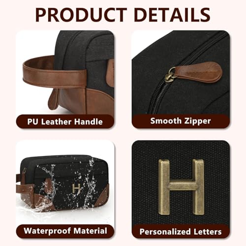 Personalized Toiletry Bag for Men - Initial Custom Travel Dopp Kit, Waterproof Shaving Bag with Large Capacity for Travel Essentials, Birthday Gifts for Him Dad Husband Boyfriend (H) - style: H