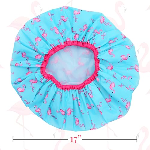 Reusable Shower & Bath Cap & Lined, Oversized Waterproof Shower Caps Large Designed for all Hair Lengths with PEVA Lining & Elastic Band Stretch Hem Hair Hat - Fashionista Flamingo Party - color: Flamingo Party