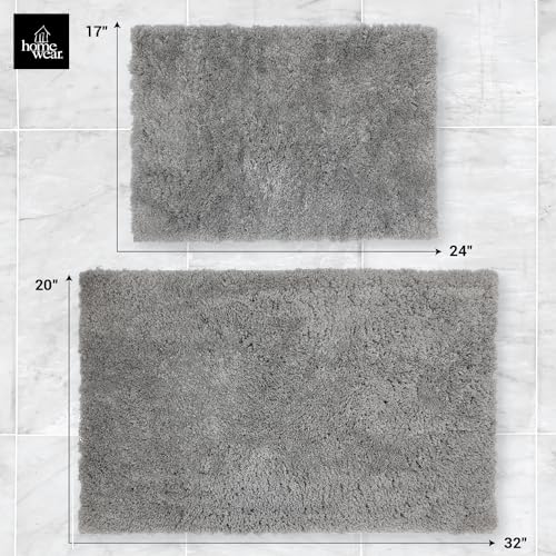 Bathroom Rugs Set 2-Piece – Extra Soft Rug, Bath & Shower Mat, Washable Rug, Floor Mats, Bath Decor, Accessories, Home Decor, Quick Dry, Non Slip Mat for Bathroom, 20"x32"+17"x24" Light Grey