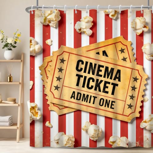 Fabric Shower Curtain with Hooks YTS09806 - color: Movie Night Popcorn