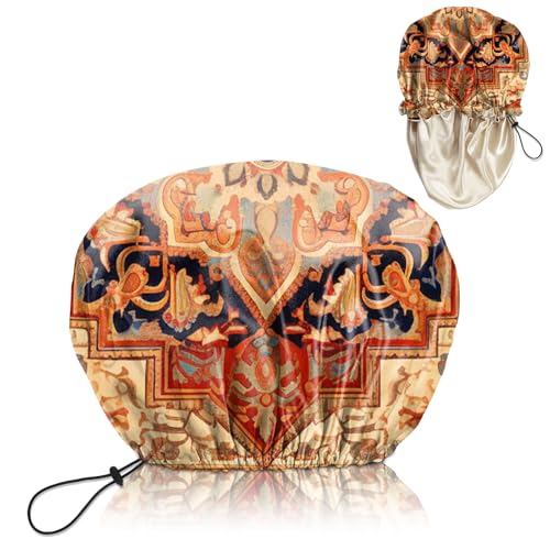 Luxury Shower Cap Satin Lined Reusable Waterproof Double Layer Elastic Adjustable Hair Bath Cap Cute Aesthetic Women Girls-Boho 2 - color: F20-Boho 2