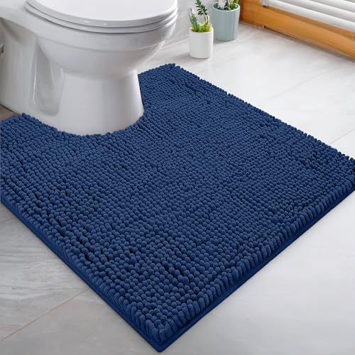 LuxUrux 2-Piece Bathroom Rug Set – Plush Chenille Runner & U-Shaped Toilet Mat, Soft, Absorbent & Non-Slip Design (20x20 U & 27x47 inches, Blue) - color: Blue, size: 2 Piece Set - X Large