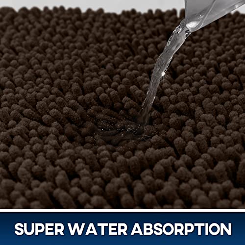 TREETONE Chenille Bath Mat 3 Piece Bathroom Rugs Set, 20x20 Inchs U-Shape Contoured Toilet Mat & 20x32 Inchs Rug & Lid Cover Water Absorbent Plush Rugs for Tub Shower & Bath Room -Chocolate Brown - color: Chocolate Brown, size: Set of 3-Medium 20" x 30"/C