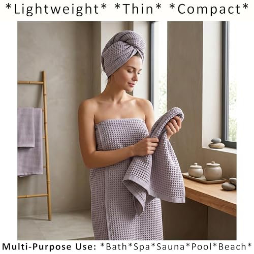 PÜSKÜL Natural 100% Turkish Cotton Waffle Bath Towels Set of 2-Piece | 32x63 inch Extra Large Absorbent Quick-Dry Lightweight Spa Towel | Luxury Sauna Accessories (Gray, Bath Towels - Pack of 2) - color: Gray
