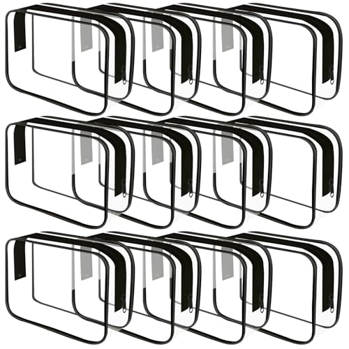 Clear Toiletry Bag, 12 Pack TSA Approved Toiletry Bag Carry on Travel Accessories Bag, Quart Size Bag for 3-1-1 Liquids Airport Airline Compliant Clear Makeup Bag with Metal Zipper (Black Bags) - style: Black Bags