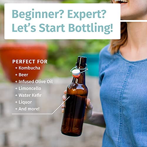 Otis Classic Swing Top Glass Bottles, Amber, Ceramic Cap, Set of 6, 16 oz | Clear Bottle, Includes Marker & Labels, For Juice, Water, Kombucha, Wine, Beer Brewing, Kefir Milk, Eggnog - color: Amber - Ceramic caps