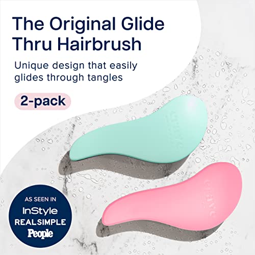 Crave Naturals Glide Thru Detangler Brush Pack of 2 - Curly Hair Brush for Women and Kids - Wet and Dry Comb for Adults - Soft Flexible Bristles for Gentle Use - Turquoise and Pink - color: Turquoise & Pink, size: 2 Pack (Regular)