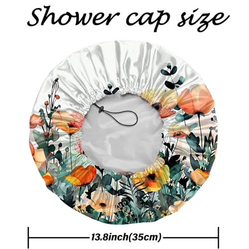 2 PCS Shower Cap Reusable Waterproof Adjustable Double Layer Elastic Dry Hair Bathing Caps Aesthetic Cute for Women Girls-Flower - color: H-9-Flowers