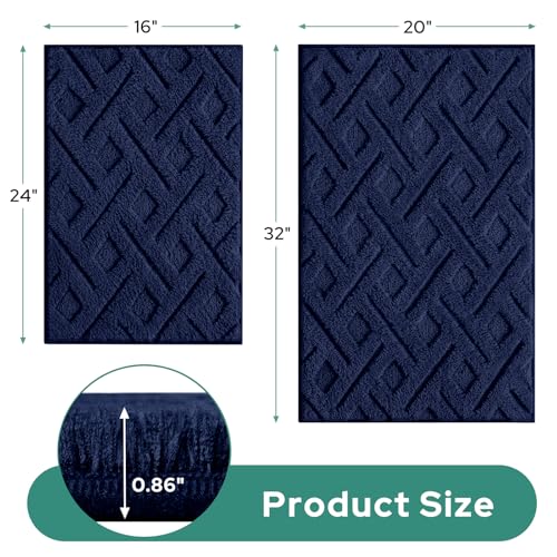 HOMEIDEAS Navy Blue Bathroom Rug Set 2 Piece, Soft Microfiber Tufted Bath Mats, Super Absorbent Non Slip, Machine Washable Bathroom Rugs for Tub, Shower and Floor, 20" x 32" Plus 16" x 24" - color: Navy Blue