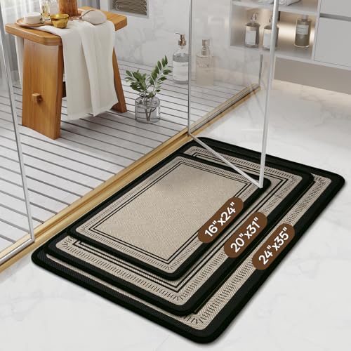 Non Slip Bath Mat with Rubber Backing, Absorbent Quick Dry Bath Rugs Washable, Thin Bathroom Rugs Fit Under Door for Bathroom Floor, Shower and Sink, 16"×24", Brown - color: Brown, size: 16"x24"