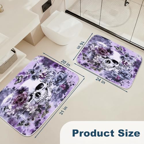 Funny Floral Gothic Halloween Bath Rugs Non Slip Shower Mat Colorful Skull Funky Bathroom Decor Door Rug (16x24 inches, Purple Skull) - color: Multi Color 12, size: 2' x 1'4" (Rectangular)