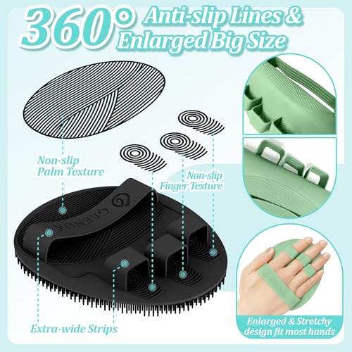 New Silicone Shower Scrubber with Straps, 360° Anti-Slip & Enlarged Body Scrubber for Rich Foaming Deep Cleaning, Revolutionary No-Grip & Hand-fit Bath Glove for All Skin Types(Black+Green) - color: Black+green