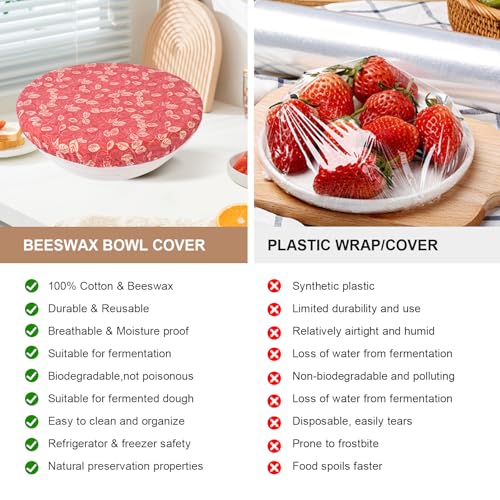 Reusable Bowl Covers for Bread Proofing - Beeswax Bowl Covers Reusable 3 Set, Cotton Blend Stretch Design, Fits 4-13 Inch Bowls, Shower Caps for Sourdough Bread, Dough Proofing & Food Storage（Leaves） - color: Leaves