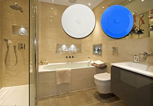 V-TOP Tub Stopper 2 Pack, 6 inches Large Silicone Drain Plug Hair Stopper Flat Suction Cover for Kitchen Bathroom and Laundry - color: 6" White&blue