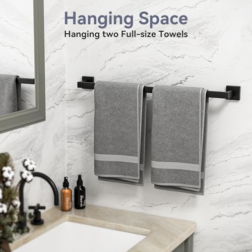 24 Inch Matte Black Towel Bar, Square Base Bathroom Towel Rack, Towel Holder Wall Mounted, Thicken SUS304 Stainless Steel Towel Rod Modern Home Decor (Total Length 26-Inch) - size: 26 Inch