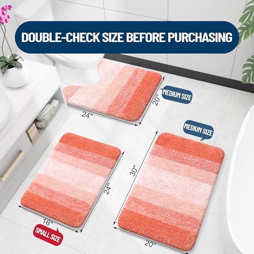 OLANLY Small Bathroom Rugs Mat 24x16, Extra Soft Absorbent Microfiber Bath Rugs, Rubber Backing, Quick Dry, Machine Washable Bath Mats for Bathroom Floor, Tub and Shower, Home Decor Accessories, Coral - color: Coral, size: 24" X 16"