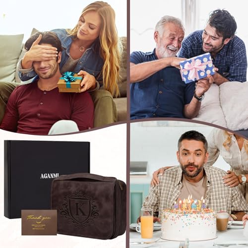 Personalized Dad Gifts from Daughter Son 3-in-1 Mens Toiletry Travel Bag, Unique Hanging Shaving Bag Valentines Easter Fathers Day Birthday Gifts for Men Father New Dad Grandpa Dark Brown A - color: Dark Brown, style: A