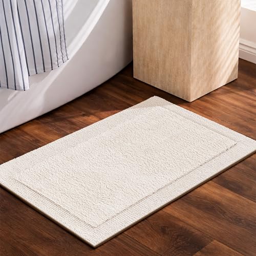 Bathroom Bath Mat Rug, 100% Cotton, 2 Pieces (17x24+21x34"), Beige | Reversible, Water Absorbent, Machine Washable, Soft, For Tub Side - color: Beige, size: 1'5" x 2' + 1'9" x 2'10" (Rectangular)