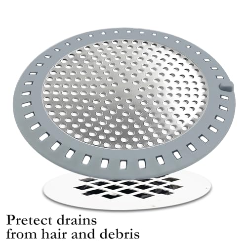 Huntonry Drain Hair Catcher, Shower Hair Drain Catcher, Shower Drain Cover, Bathtub Drain Strainer, Tub Hair Catcher, Bathroom Sink Strainer Hair Trap Filter, Bathroom Drain Defender, Flat, Round - color: Silver