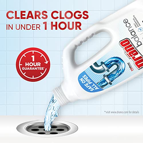 Drano Balance Drain Clog Remover and Cleaner, Non-Corrosive Formula, Safe on All Pipes and Septic Tanks, Formulated Using Only Essential Ingredients, 32 Fl Oz (Pack of 2) - size: 32 Fl Oz (Pack of 2)