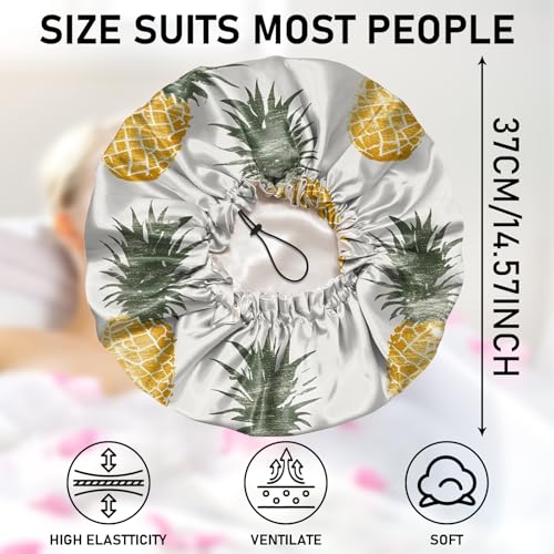 Luxury Shower Cap Adjustable Reusable Double Waterproof Layer Elastic Satin Lined Hair Bath Cap Cute Aesthetic Women Girls (K11-Pineapple) - color: K11-Pineapple
