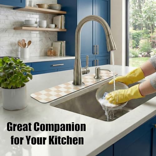 Cuttable Kitchen Sink Faucet Mat: 24" Lx4 W Splash Guard with Center Hole | Customizable Absorbent Non-slip Fabric Rubber Mat, Cut to Fit 2,3,4 Holes Irregular Sink with Soap Dispenser Air Gap