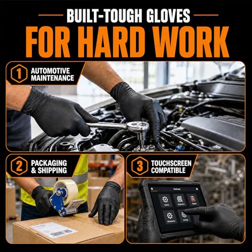 HEAVY DUTY 7 Mil Nitrile Black Gloves Disposable Latex Free Rubber Latex Cleaning Mechanic Food Prep Gloves 1000PCs - size: Medium