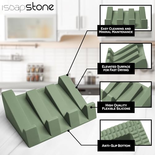 Silicone Soap Dish (USA Patented) Self Draining Bar Soap Holder for Shower Bathroom Sink, Drying Soap Dish Tray Kitchen Sponge Holder Easy Cleaning Soap Saver Mat (Eco Green, 1) - color: Eco Green, 1