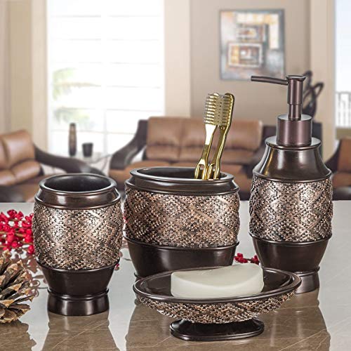 Creative Scents Dublin Brown Bathroom Soap Dispenser Set of 2 - Decorative Resin 8 Oz. Hand Soap and Lotion Dispenser Bottles with Durable Matching Pumps - Bathroom Countertop Accessories Decor - style: Soap dispenser set