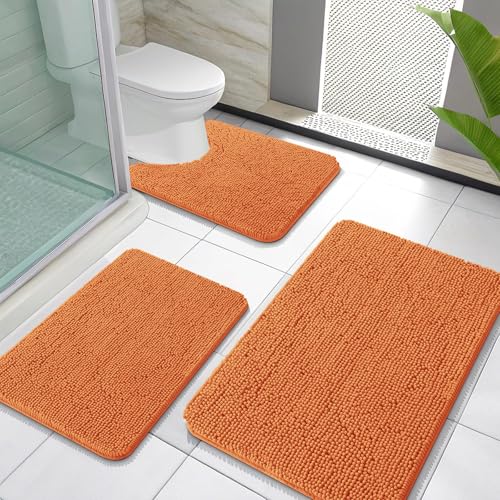 OLANLY Bathroom Rugs Sets 3 Piece, Soft Absorbent Chenille Bath Mats and U-Shaped Contour Toilet Rug, Quick Dry, Home Decor Accessories, Bath Mat Set for Bathroom (30"x20"+24"x16"+24"x20", Clay) - color: Clay, size: 30" X 20" + 24" X 16" + U24" X 20"