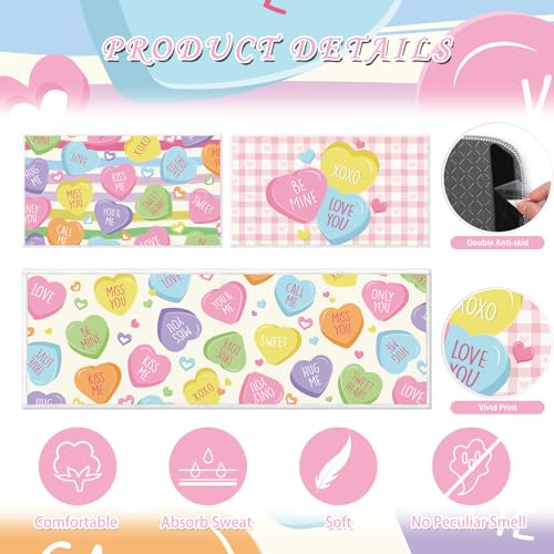 Valentines Day Kitchen Mats - Conversation Heart Themed Valentines Kitchen Rugs for Floor 3 Piece, Non-Slip Home Bedroom Washable Sweet Love Heart Decor（16x28 and 16x47 Inch） - size: 2 x 16 X 28 Inches + 16 X 47 Inches