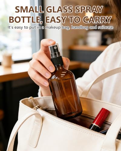 KEYWING 35 Pack Small Amber Glass Spray Bottles for Essential Oils, 4oz Empty Fine Mist Mini Spray Bottles, Refillable Containers for Hair, Travel, Plants, Cleaning, Skin Care - size: 4oz