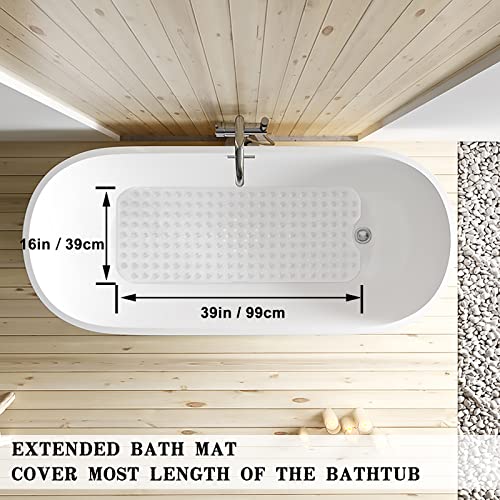 Bathtub and Shower Mats, Extra Long Non-Slip Bath Tub Mat 39 x 16 Inch, Machine Washable Bathmat with Suction Cups & Drain Holes for Bathroom Floor, Clear - color: Clear