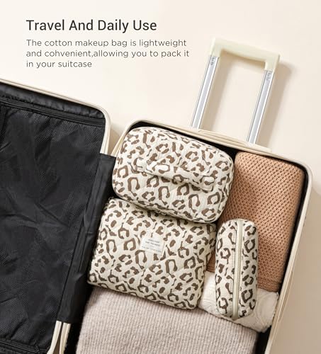 HBselect Quilted Makeup Bag, 3PCS Cotton Large Travel Makeup Bag, Cute Floral Coquette Make up Bag Cosmetic Bag Toiletry Bag for Women Girls - color: A-3PCS-Floral 30