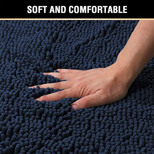 H.VERSAILTEX Bath Mats Non Slip for Bathroom Rugs Soft, Absorbent, Shaggy Microfiber,Machine-Washable Dry Fast Bedroom Area Rugs Perfect for Door Mat (32"x 20" and 20" x 20" U Shape, Navy) - color: Navy, size: 20" x 32" Plus 20" x 20"