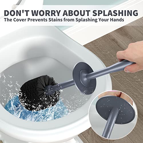 Toilet Brush and Holder 2 Pack, Toilet Bowl Brush with Extra Long Handle, Toilet Scrubber and Covered Holder, Toilet Brushes for Bathroom-Space Saving, Covered Brush, Durable, Deep Cleaning(Grey) - color: Gray