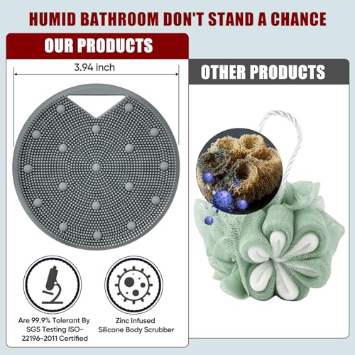 Silicone Body Scrubber -Anti Zinc Infused Exfoliating Body Scrubber | Anti Slip Silicone Loofah,Stiff & Soft Bristles for Cellulite Reduction,Blood Circulation- Gray - color: Dark Gray