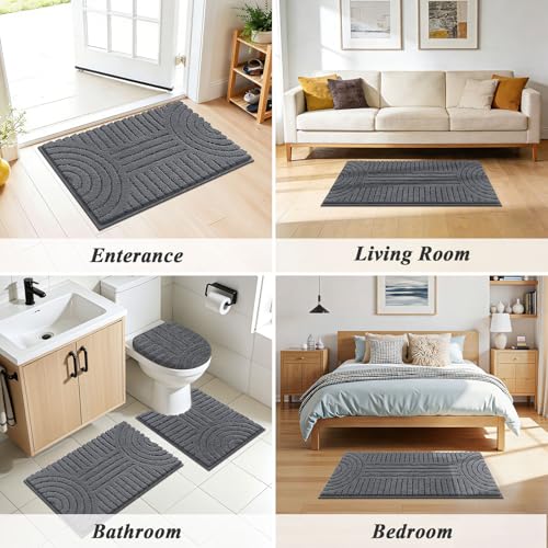 SHACOS Bathroom Rugs Sets 5 Piece Ultra Soft Absorbent Microfiber | Bath Mat with Bath Runner, U Shape Contour Rug, Toilet Lid Cover, Non Slip Machine Washable Carpet for Bedroom, Dark Grey - color: Dark Grey
