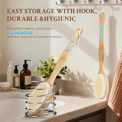 Body Brush with Back Scrubber, Double-Sided Long-Handled Bath Brush with Soft and Firm Bristles for Gentle and Deep Exfoliation, Wet/Dry Use, 2 Pack - size: Anti-slip